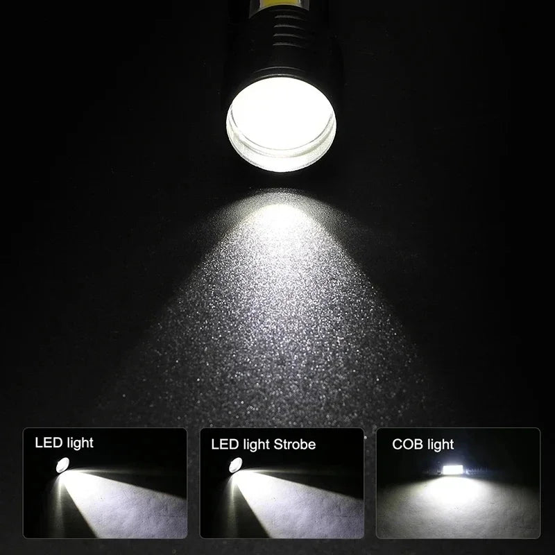 USB Rechargeable Mini Flashlight COB+XPE Portable Built-In Battery Zoomable Small Torch 3 Mode Camping Emergency Flashlights