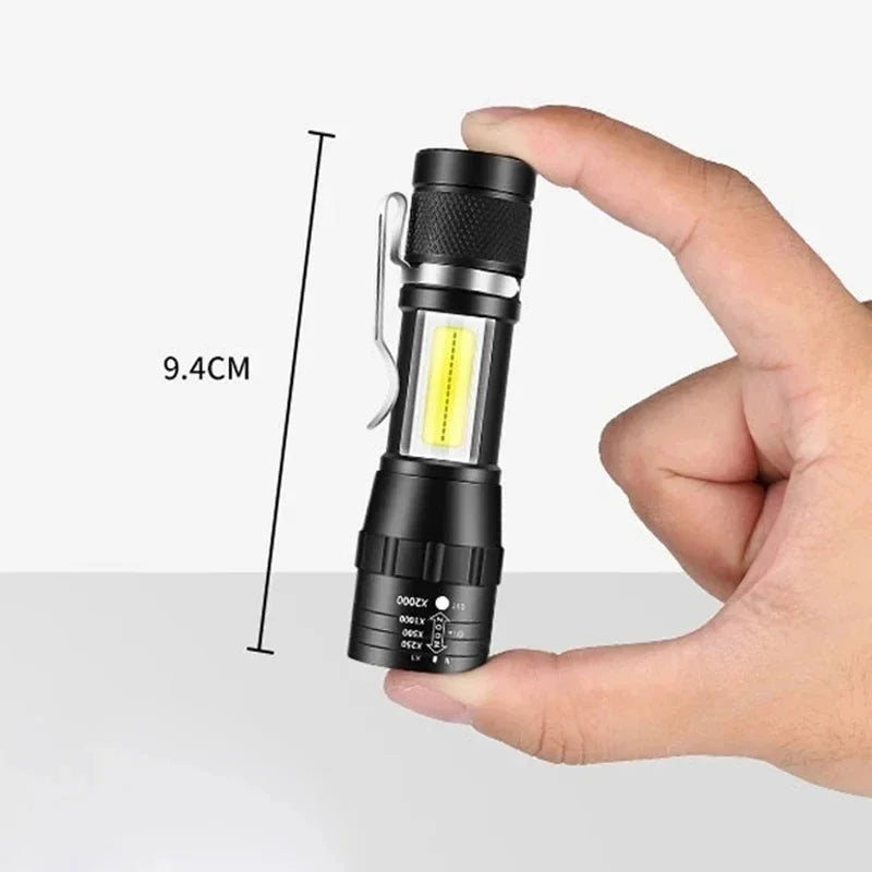 USB Rechargeable Mini Flashlight COB+XPE Portable Built-In Battery Zoomable Small Torch 3 Mode Camping Emergency Flashlights