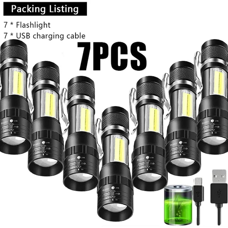 USB Rechargeable Mini Flashlight COB+XPE Portable Built-In Battery Zoomable Small Torch 3 Mode Camping Emergency Flashlights