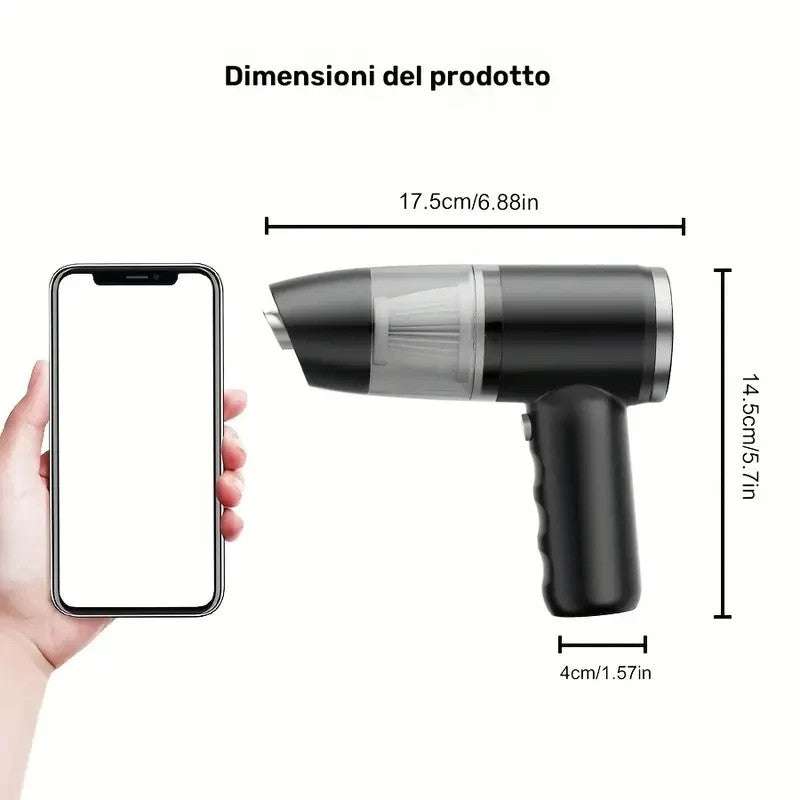 MINI ASPIRATORE PORTATILE RICARICABILE. SOFFIATORE E ASPIRATORE per AUTO E CASA