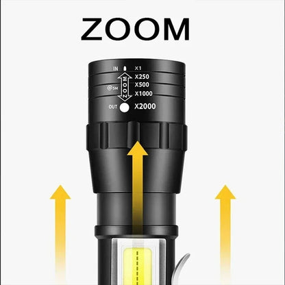 USB Rechargeable Mini Flashlight COB+XPE Portable Built-In Battery Zoomable Small Torch 3 Mode Camping Emergency Flashlights